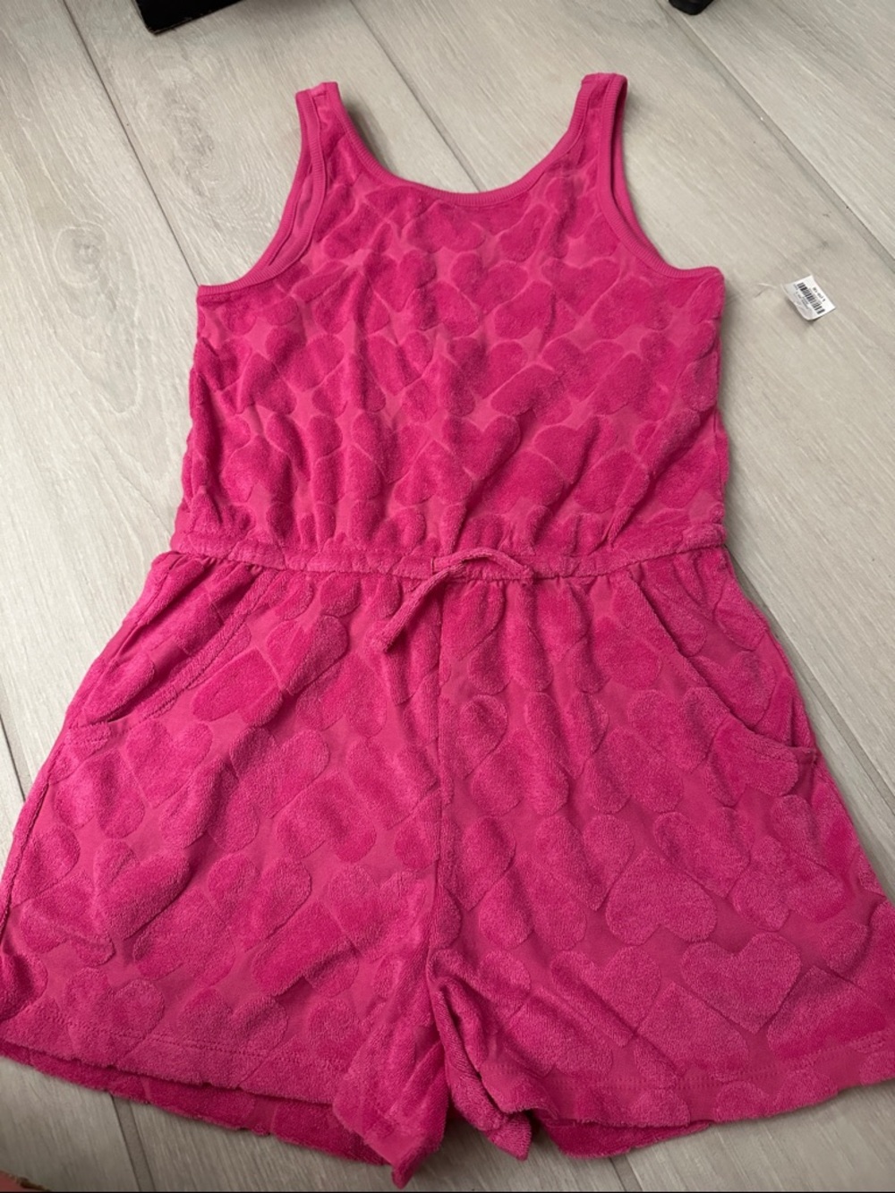 Old Navy Hot Pink Terry Romper with Heart Texture - NWT Size L (10-12)